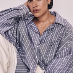 SHARNI BLUE COTTON STRIPE SHIRT